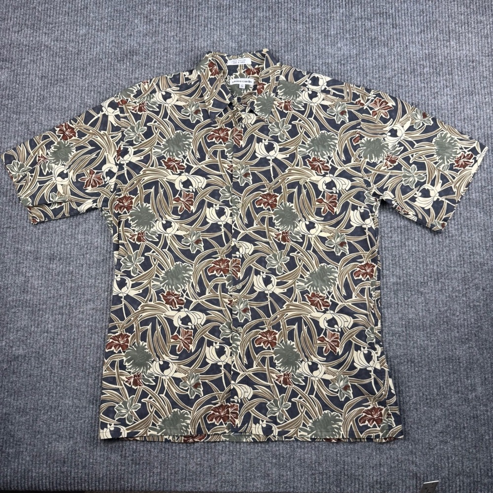 Vtg 90s Pierre Cardin Button Up Shirt Mens L Floral Tropical Cotton Made Korea